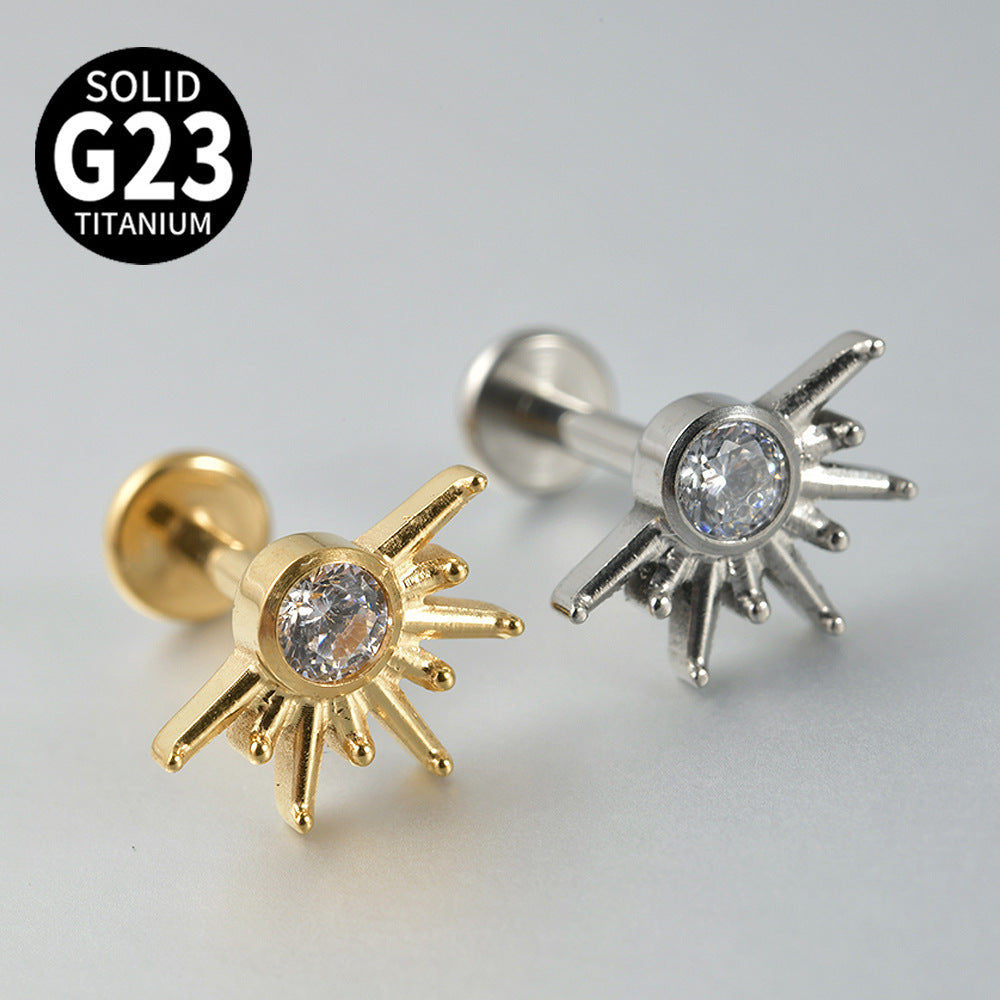 Little Sun shape 18G Threadless Flatback Labret Ear Piercing