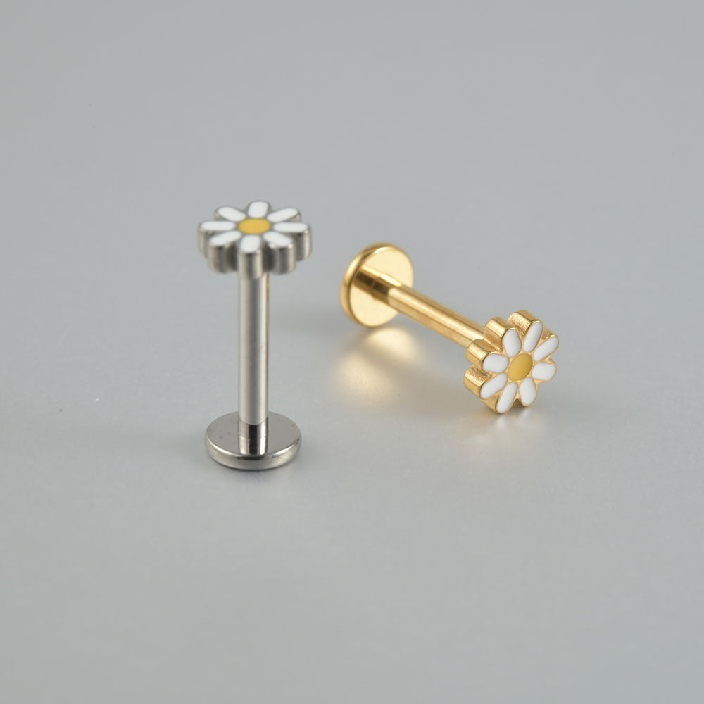18G Daisy Flower Titanium Push-in Ear Labret Pin Piercing