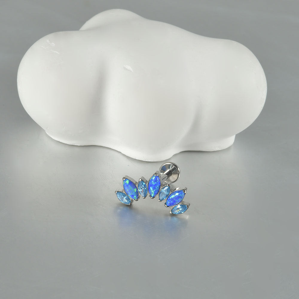 16G Opal Stone Crown Flower shape Labret Ear Piering