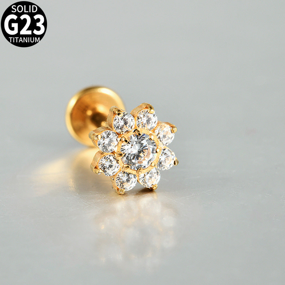 G23 Flowers CZ Stone Threadless Lip stud Labret Ear stud Piercing Jewelry