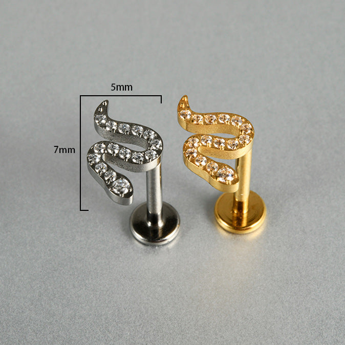 G23/F136 Little Snake CZ threadless flatback Labret Ear Stud body piercing