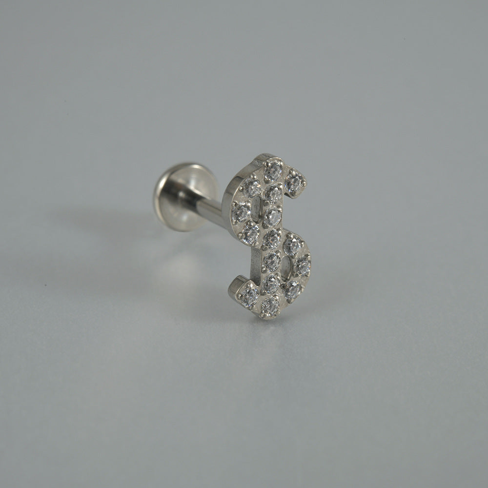 G23/F136 US DOLLAR Shape Zircon Sign Threadless Flatback Rook Ear Piercing