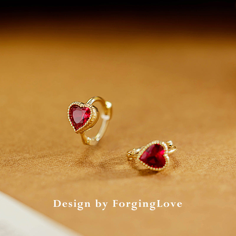 14K Solid Gold Heart-Shaped Red Zircon Helix Piercing Hoop Earring – Romantic & Dainty