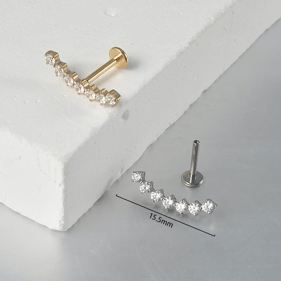 Big Long Seven / Nine Crystal stones Curved Threadless Tragus Ear Piercing