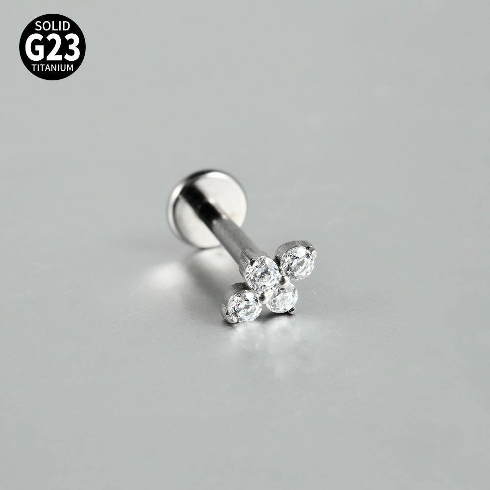 Four Leaf Crystal Little Threadless Labret Ear Piercing