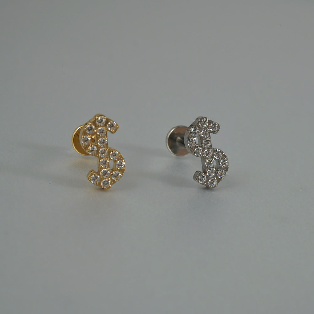 G23/F136 US DOLLAR Shape Zircon Sign Threadless Flatback Rook Ear Piercing