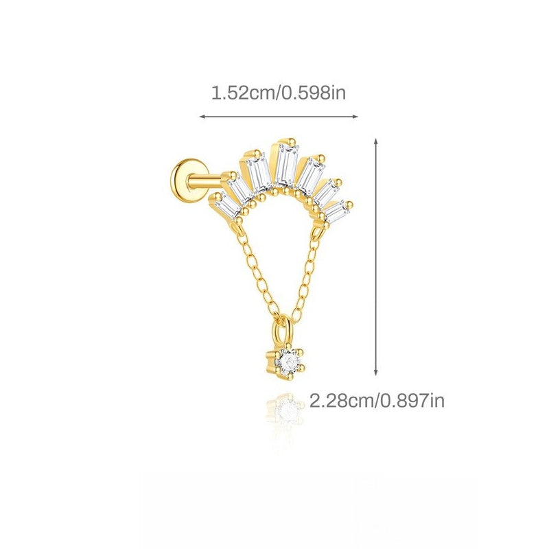ASTM F136 Zircon classic tassel chain hidden cartilage piercing earrings