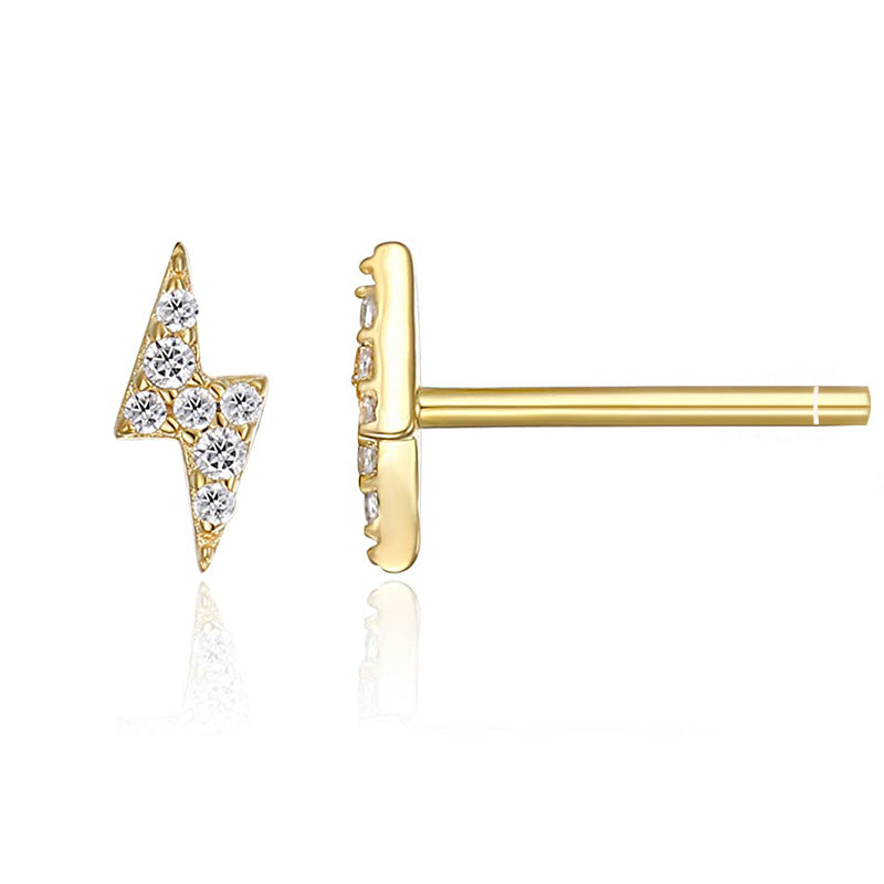 14K Gold Lightning Bolt Zircon Stud Earrings – Bold & Dainty