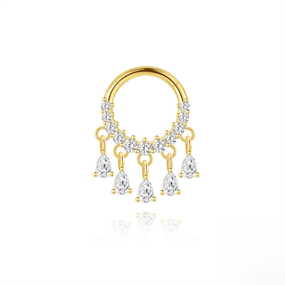 ASTM F136 Zircon Tassel Ear Cuff Nose Ring Piercing Earring Tragus