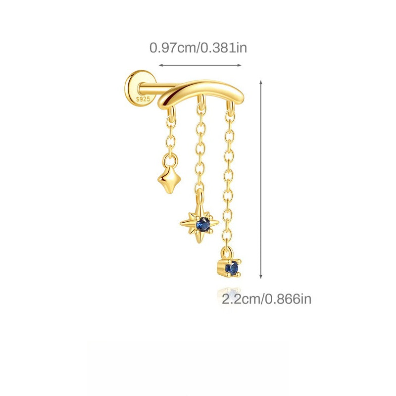 ASTM F136 Star/Moon Chain Tassel Threaded Cartilage Piercing Earrings Ear Studs