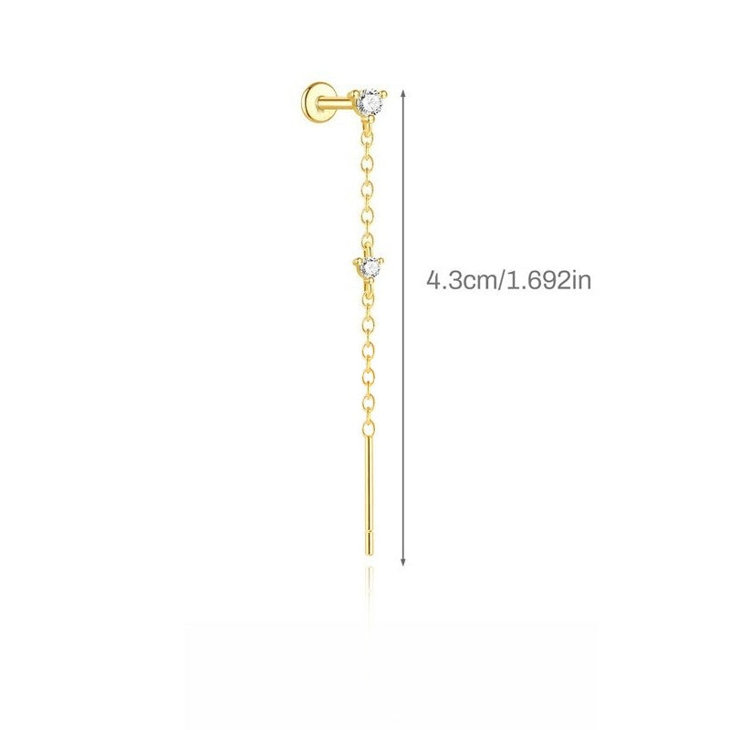 ASTM F136 Star/Moon Chain Tassel Threaded Cartilage Piercing Earrings Ear Studs