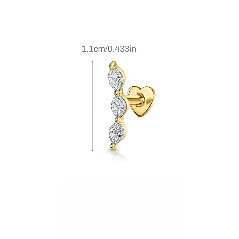 ASTM F136 Multi-Layer pendant zircon heart shape flatback ear Piercing Earring stud