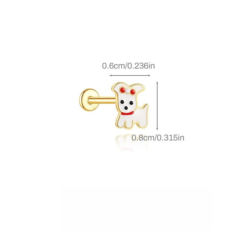 ASTM F136 Cartoon Animal Enamel baby girl Flat back Threaded Cartilage Piercing Earring