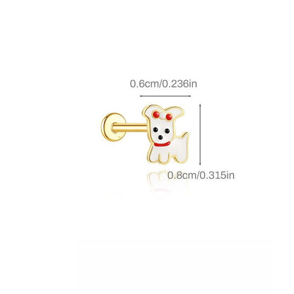 ASTM F136 Cartoon Animal Enamel baby girl Flat back Threaded Cartilage Piercing Earring