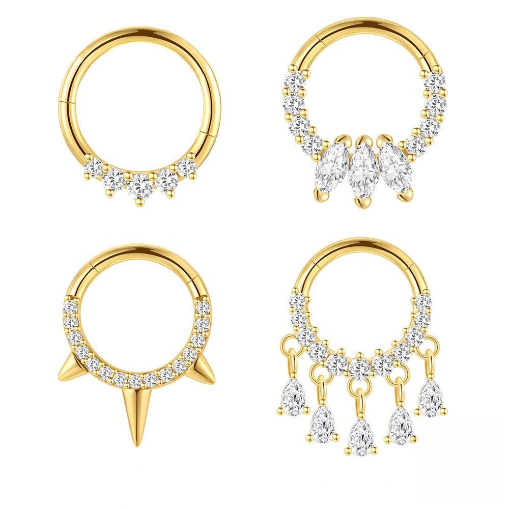 ASTM F136 Zircon Tassel Ear Cuff Nose Ring Piercing Earring Tragus