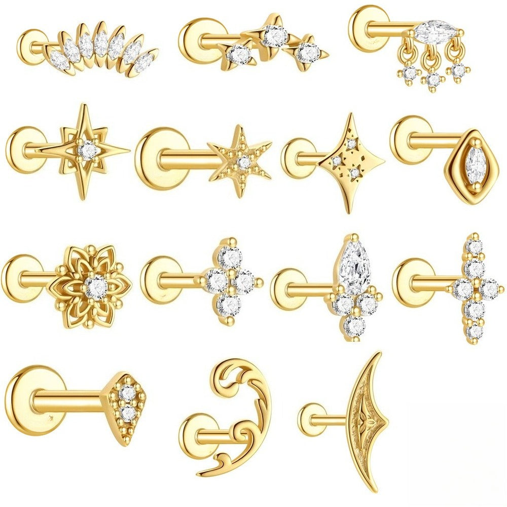 ASTM F136 Geometric Star Rhinestones Flat Back Cartilage Piercing Earrings