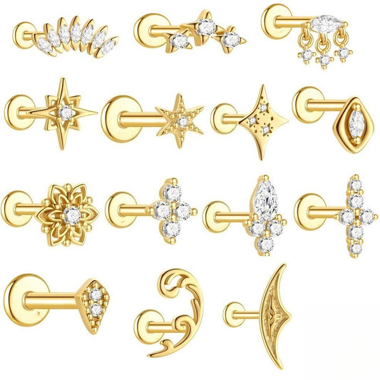 ASTM F136 Geometric Star Rhinestones Flat Back Cartilage Piercing Earrings