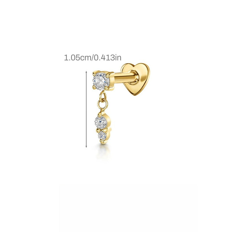ASTM F136 Multi-Layer pendant zircon heart shape flatback ear Piercing Earring stud