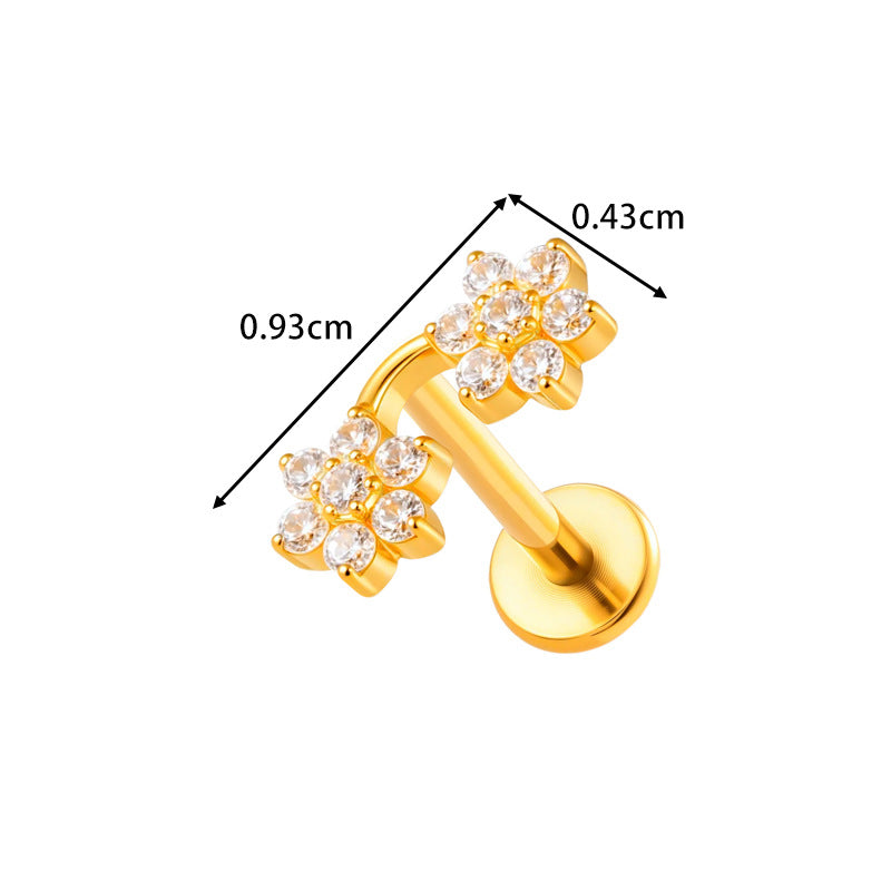 G23/F136 Titanium Zircon-Set Cherry, Dragonfly, Cherry Blossom, Bat, Leaf Internal Thread Lip & Cartilage Piercing Jewelry