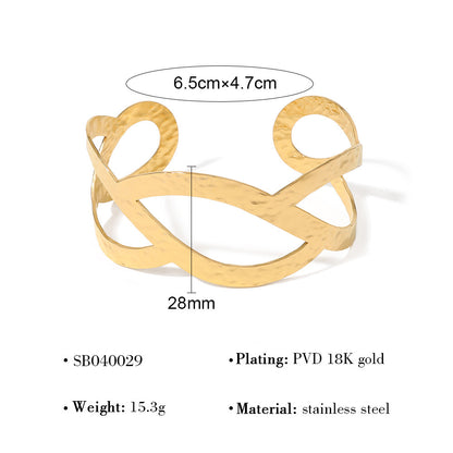 18K Gold Plated Stainless Steel Geometric Bangle Bracelet Series | Wave, Floral, Scroll, Brushed Hollow Designs