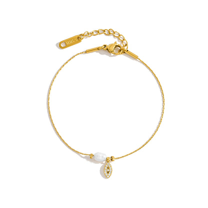 Elegant Pearl & Evil Eye Pendant Necklace & Bracelet Set – 18K Gold Plated Titanium Steel, Adjustable Length