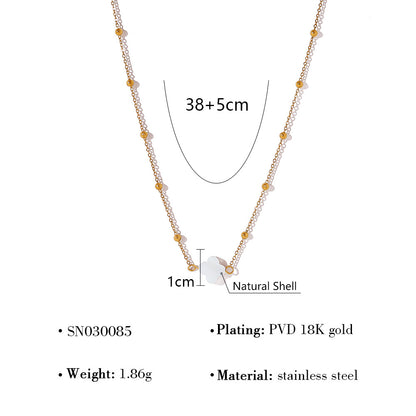 18K Gold Plated Titanium Steel Four-Leaf Clover Shell Pendant Necklace & Bracelet Set | Elegant Crystal Jewelry