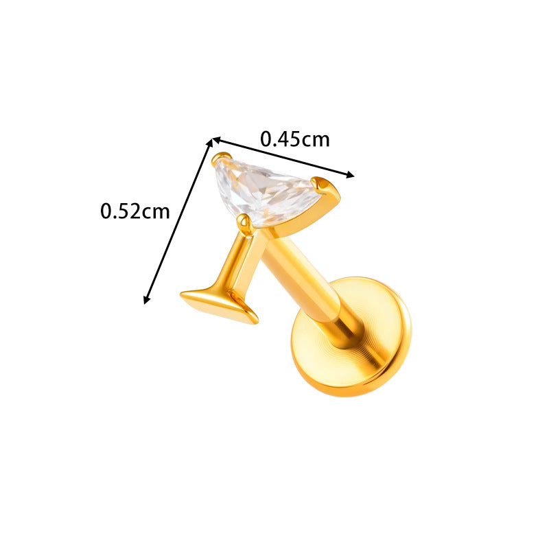 G23/F136 Titanium Fox, Wine Glass, Clover, Fish Internally Threaded Labret & Cartilage Piercing Jewelry