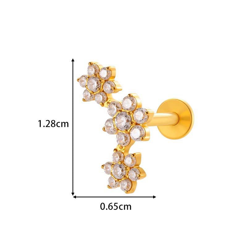 Titanium Threaded Piercing Stud – Hypoallergenic Flat Back Earring with Sparkling Zircon