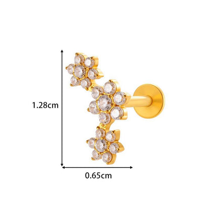 Titanium Threaded Piercing Stud – Hypoallergenic Flat Back Earring with Sparkling Zircon
