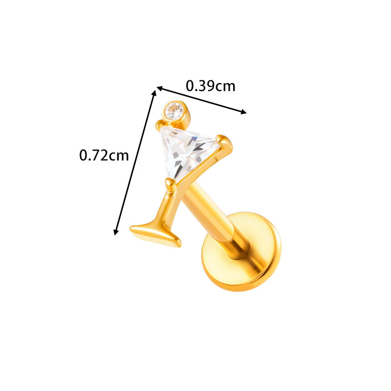 G23/F136 Titanium Fox, Wine Glass, Clover, Fish Internally Threaded Labret & Cartilage Piercing Jewelry