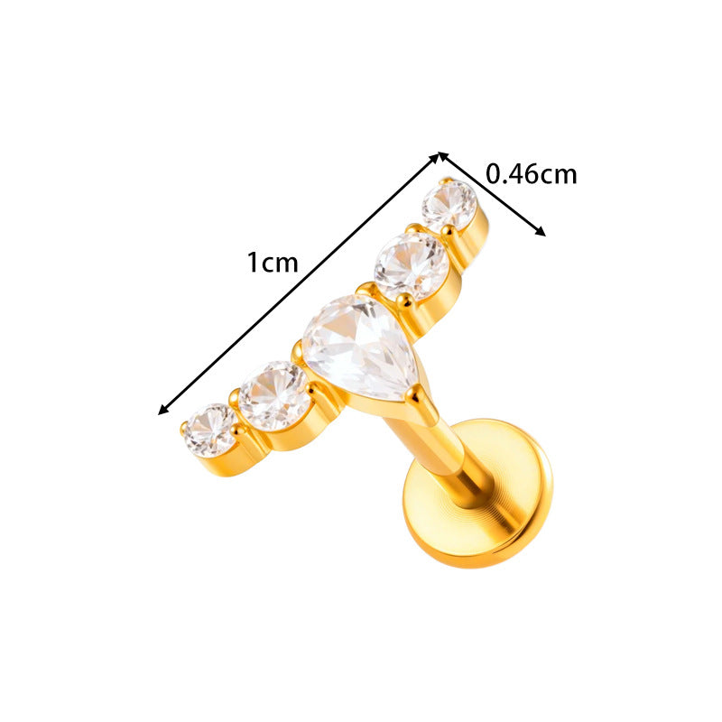 G23/F136 Titanium Zircon-Set Cherry, Dragonfly, Cherry Blossom, Bat, Leaf Internal Thread Lip & Cartilage Piercing Jewelry