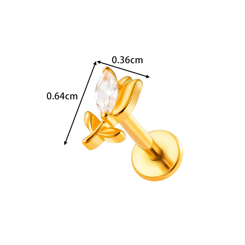 G23/F136 Titanium Fox, Wine Glass, Clover, Fish Internally Threaded Labret & Cartilage Piercing Jewelry