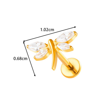 G23/F136 Titanium Zircon-Set Cherry, Dragonfly, Cherry Blossom, Bat, Leaf Internal Thread Lip & Cartilage Piercing Jewelry