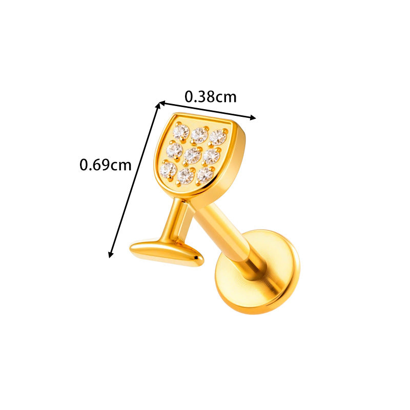 G23/F136 Titanium Fox, Wine Glass, Clover, Fish Internally Threaded Labret & Cartilage Piercing Jewelry