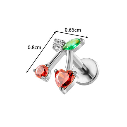 G23/F136 Titanium Zircon-Set Cherry, Dragonfly, Cherry Blossom, Bat, Leaf Internal Thread Lip & Cartilage Piercing Jewelry