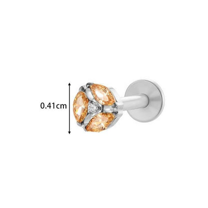 Titanium Threaded Piercing Stud – Hypoallergenic Flat Back Earring with Sparkling Zircon