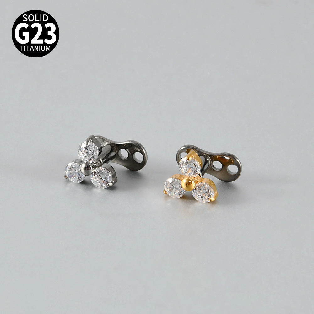Gold Triple Round CZ Flower Microdermal – ASTM F136 Titanium Surface Implant Jewelry