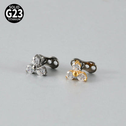 Gold Triple Round CZ Flower Microdermal – ASTM F136 Titanium Surface Implant Jewelry