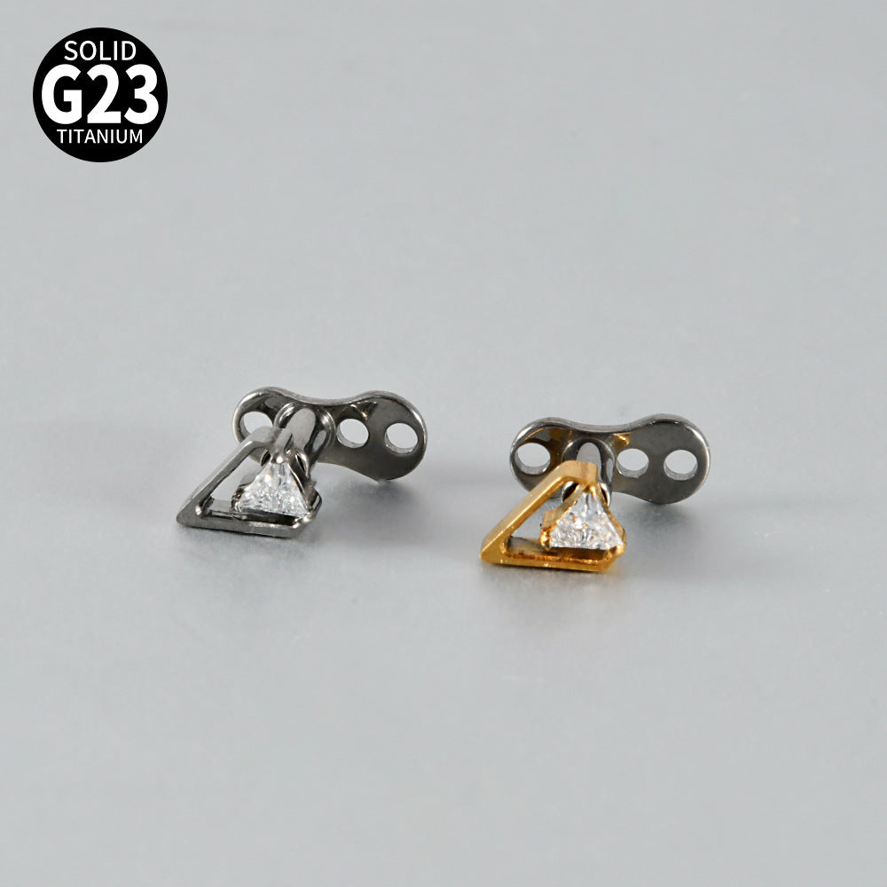 ASTM F136 Titanium Triangle Frame CZ Microdermal Anchor – Elegant Skin Implant Jewelry