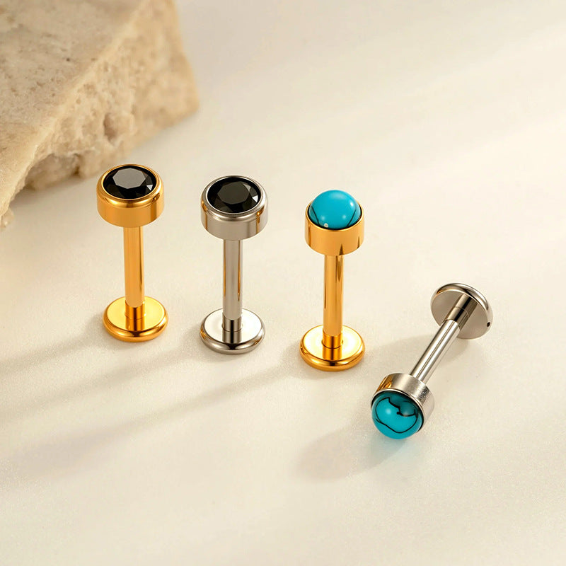 Titanium Zircon Flat Back Push Pin Piercing Stud – Hypoallergenic Cartilage & Lobe Earring
