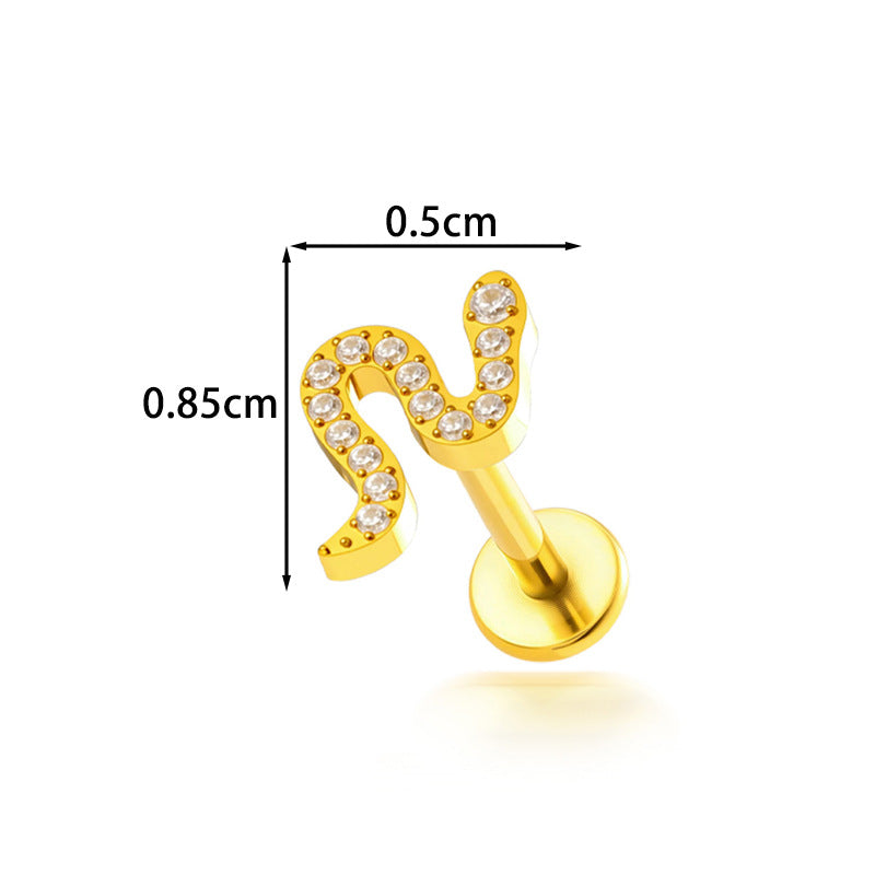 Implant Grade G23 Titanium Labret Stud – Snake Leaf CZ Flat Back Ear & Lip Piercing ASTM F136 Jewelry