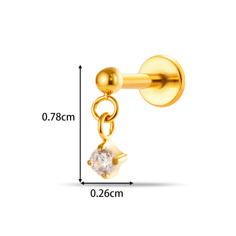 Implant Grade ASTM F136 Titanium Threadless Push Pin Zircon Geometric Flat Back Stud | Helix Cartilage Tragus Lip Piercing Jewelry