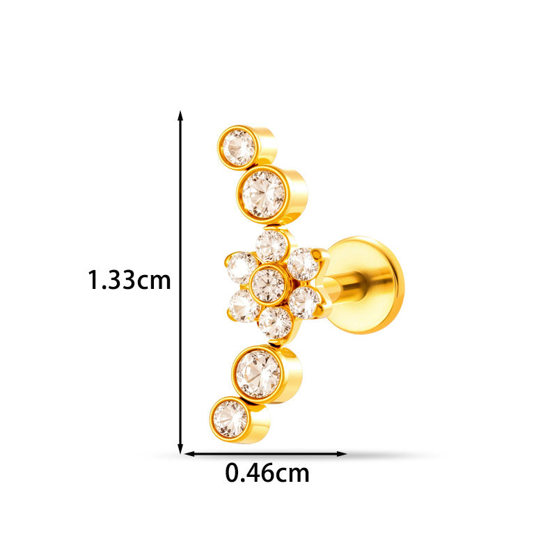 Implant Grade G23 Titanium Cartilage Stud Geometric CZ | Internal Thread 16G Helix Tragus Flat Back Earring