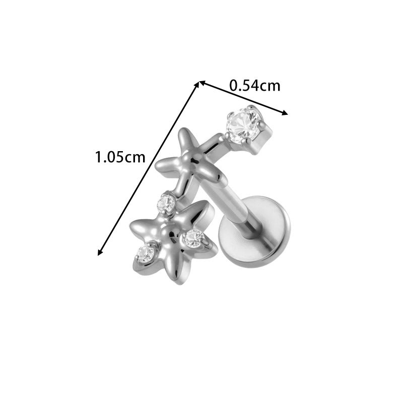 G23/F136 Titanium Zircon-Set Cherry, Dragonfly, Cherry Blossom, Bat, Leaf Internal Thread Lip & Cartilage Piercing Jewelry