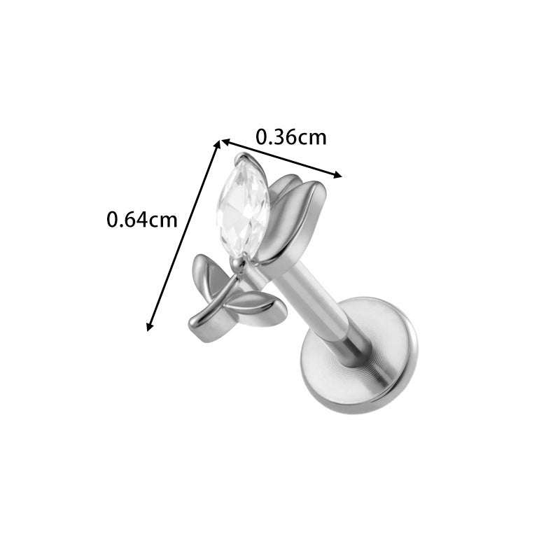 G23/F136 Titanium Fox, Wine Glass, Clover, Fish Internally Threaded Labret & Cartilage Piercing Jewelry