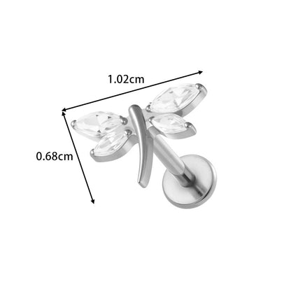 G23/F136 Titanium Zircon-Set Cherry, Dragonfly, Cherry Blossom, Bat, Leaf Internal Thread Lip & Cartilage Piercing Jewelry