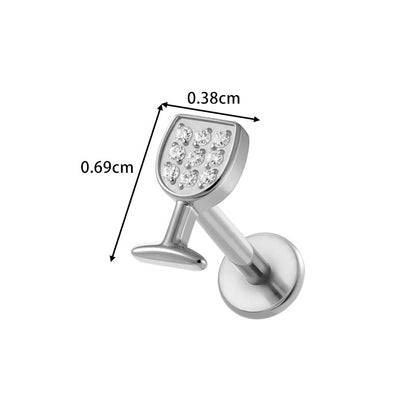 G23/F136 Titanium Fox, Wine Glass, Clover, Fish Internally Threaded Labret & Cartilage Piercing Jewelry