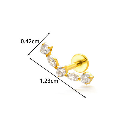 Implant Grade G23 Titanium Labret Stud – Snake Leaf CZ Flat Back Ear & Lip Piercing ASTM F136 Jewelry