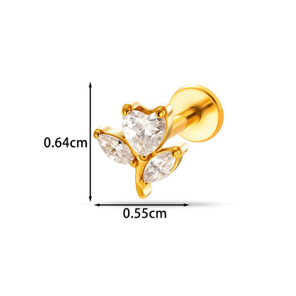 Implant Grade ASTM F136 Titanium Classic CZ Flat Back Labret Stud | Internal Thread Ear & Lip Piercing Jewelry