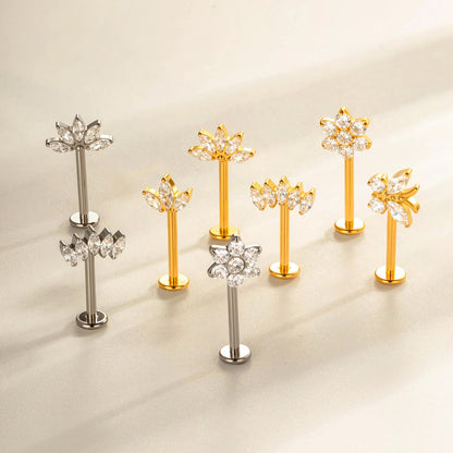 G23 Titanium Flower Lip Piercing & Cartilage Piercing Jewelry – High-End Design with Zircon | Wanti Jewelry